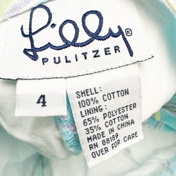 Lilly Pulitzer Blue Printed Straight Leg Denim Jean Printed Pant Cotton Size 4 - Picture 6 of 7